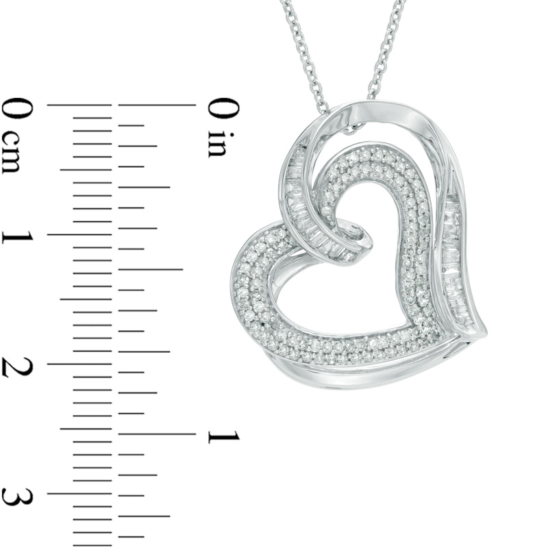 1/2 CT. T.W. Diamond Tilted Double Heart Pendant in Sterling Silver