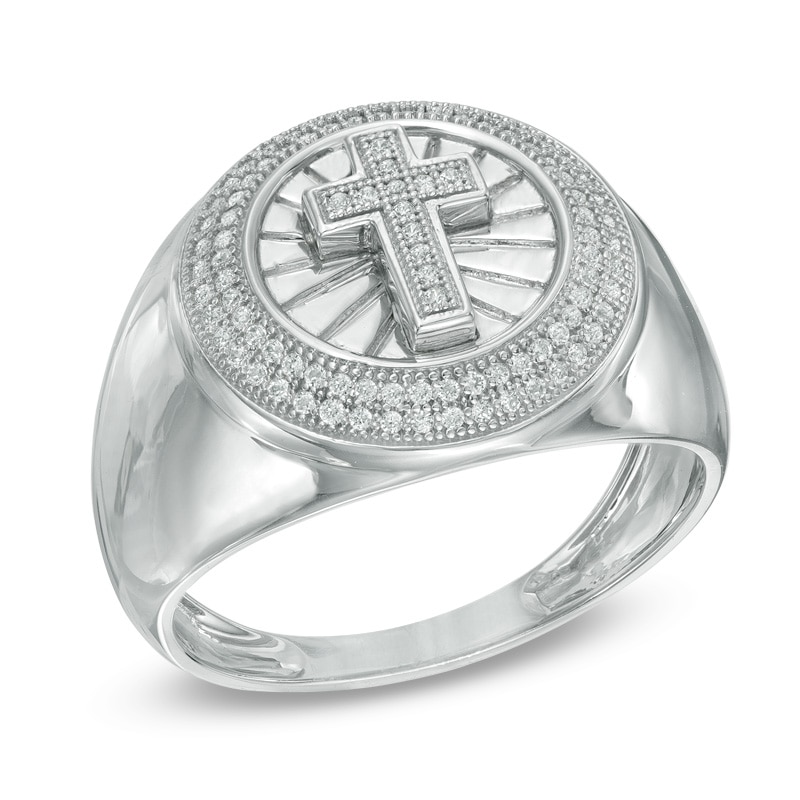 Men's 1/4 CT. T.W. Diamond Cross Ring in 10K White Gold | Zales