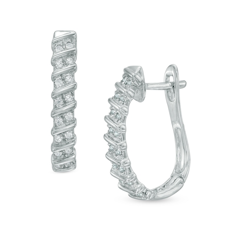 Main Image 1 of 1/5 CT. T.W. Diamond Double Row Cascading Hoop Earrings in 10K White Gold