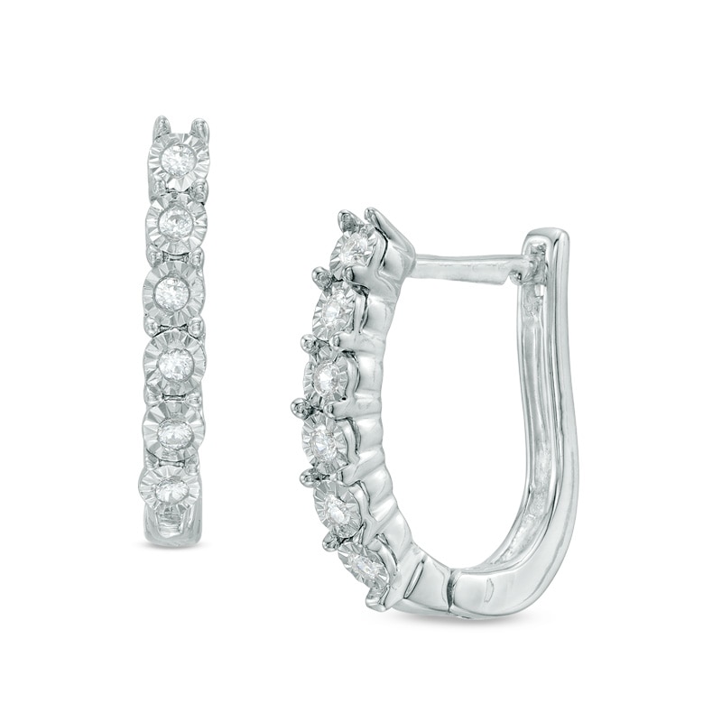 1/10 CT. T.W. Diamond Hoop Earrings in Sterling Silver | Zales