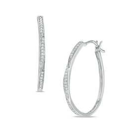 1/5 CT. T.W. Diamond Twist Hoop Earrings in 10K White Gold