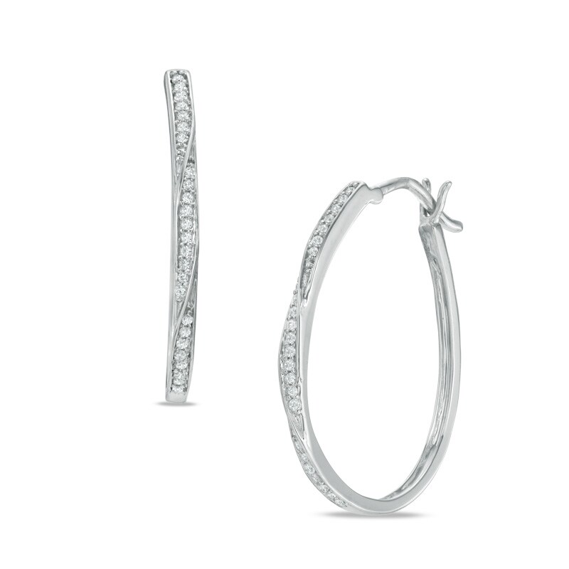 Main Image 1 of 1/5 CT. T.W. Diamond Twist Hoop Earrings in 10K White Gold