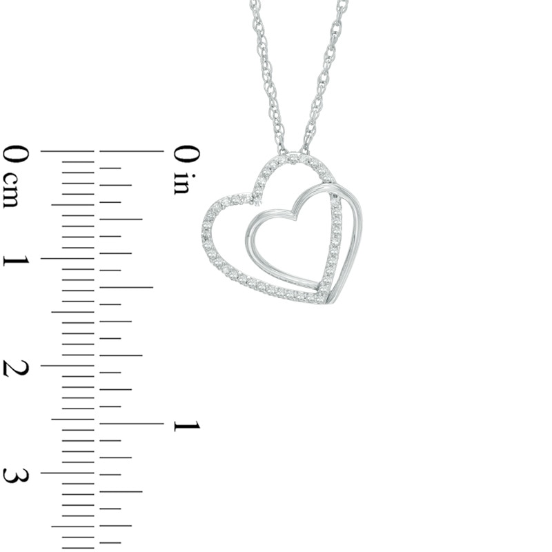 Main Image 2 of 1/8 CT. T.W. Diamond Double Tilted Heart Pendant in Sterling Silver