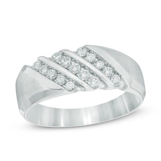 1/2 CT. T.w. Diamond Three Row Slant Wedding Band in 10K White Gold