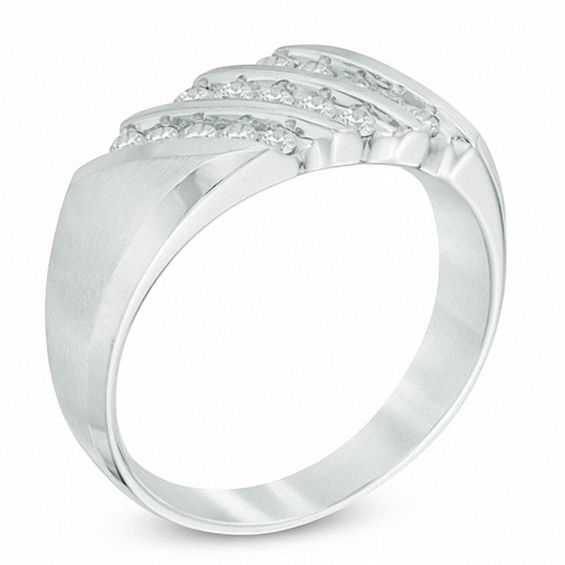 1/2 CT. T.w. Diamond Three Row Slant Wedding Band in 10K White Gold