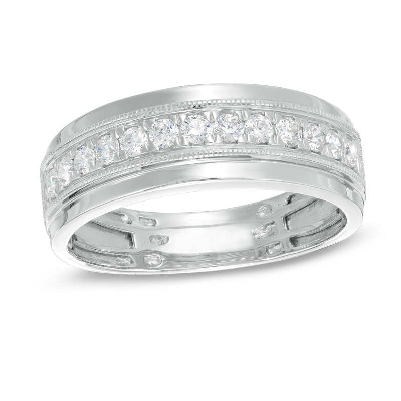 Men's 1/2 CT. T.W. Diamond Milgrain Wedding Band in 10K White Gold