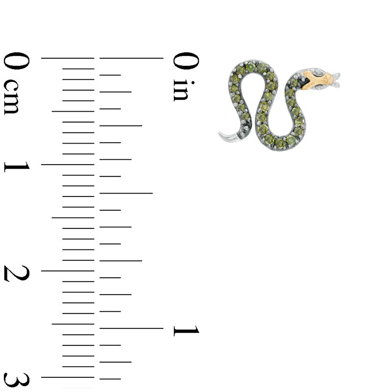 Main Image 2 of 1/6 CT. T.W. Enhanced Green Diamond Snake Stud Earrings in Sterling Silver and 14K Gold