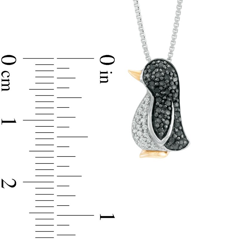 Main Image 2 of 1/4 CT. T.W. Enhanced Black and White Diamond Penguin Pendant in Sterling Silver and 14K Gold