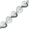 Thumbnail Image 1 of 1/10 CT. T.W. Enhanced Black and White Diamond Curlique Heart Link Bracelet in Sterling Silver - 7.5"