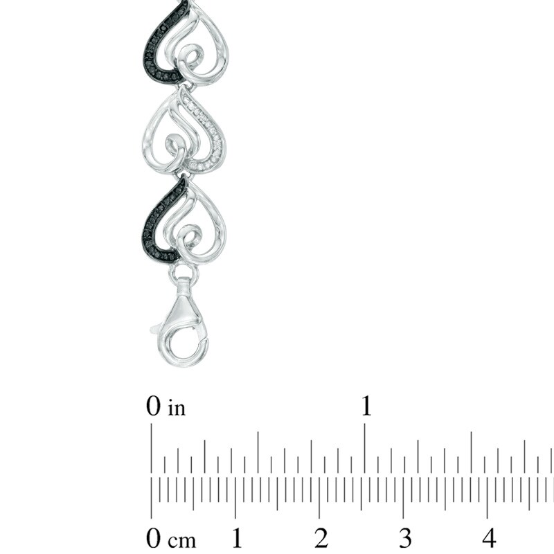 Main Image 2 of 1/10 CT. T.W. Enhanced Black and White Diamond Curlique Heart Link Bracelet in Sterling Silver - 7.5"