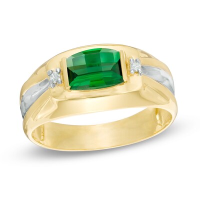 Download Men S Barrel Cut Lab Created Emerald And Diamond Accent Ring In 10k Gold Zales