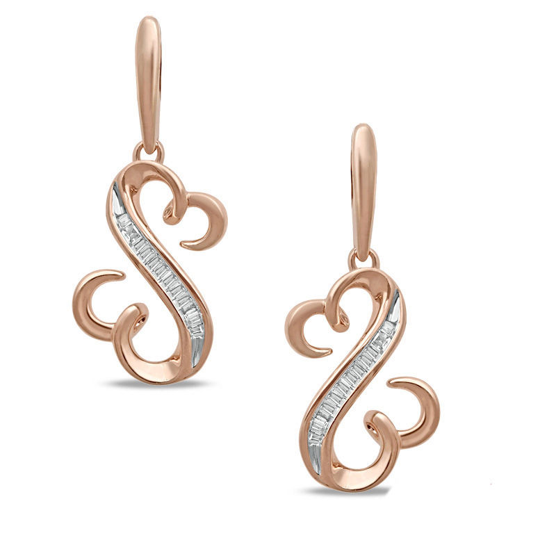 Main Image 1 of Open Hearts by Jane Seymour™ 1/10 CT. T.W. Diamond Looping Drop Earrings in 10K Rose Gold
