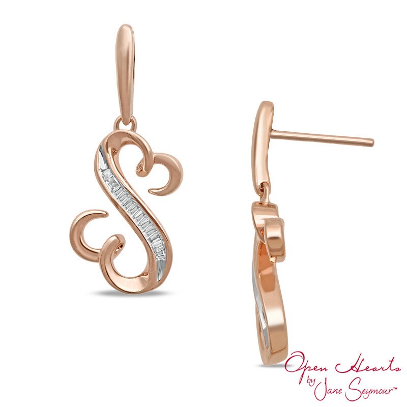 Main Image 2 of Open Hearts by Jane Seymour™ 1/10 CT. T.W. Diamond Looping Drop Earrings in 10K Rose Gold