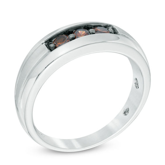 1/2 CT. T.w. Enhanced Champagne Diamond Three Stone Wedding Band in 10K White Gold