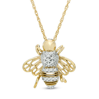 Black Yellow & White Diamond Bumblebee Pendant Necklace 14k Yellow Gold