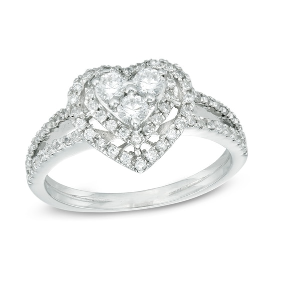 1/2 CT. T.w. Diamond Heart Frame Ring in 10K White Gold