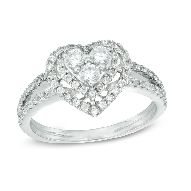 1/2 CT. T.W. Diamond Heart Frame Ring in 10K White Gold | Zales