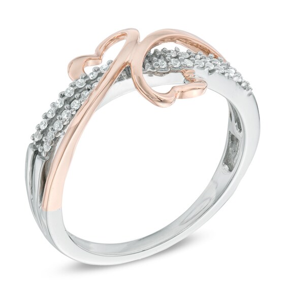 1/6 CT. T.w. Diamond Mirrored Hearts Promise Ring in 10K Two-Tone Gold