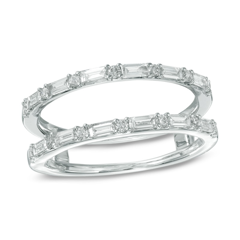 Main Image 1 of 1/2 CT. T.W. Baguette and Round Diamond Solitaire Enhancer in 14K White Gold