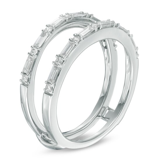 1/2 CT. T.w. Baguette and Round Diamond Solitaire Enhancer in 14K White Gold