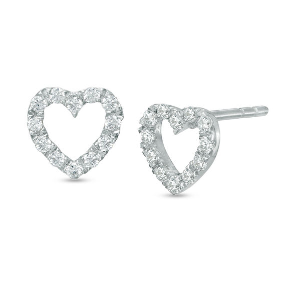 1/4 CT. T.W. Diamond Heart Outline Stud Earrings in 10K White Gold ...