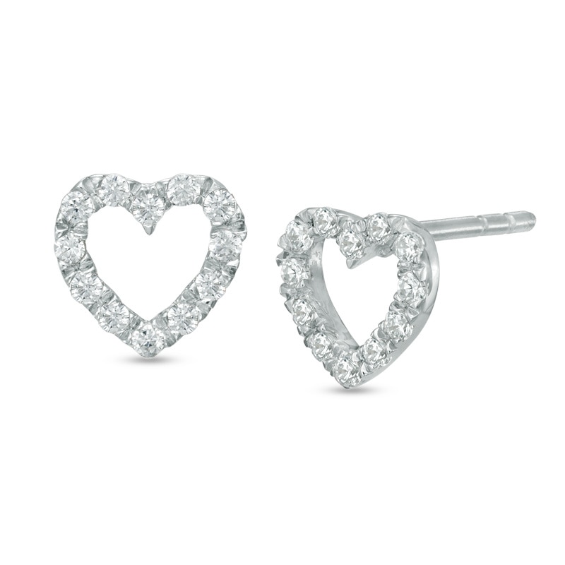 Main Image 1 of 1/4 CT. T.W. Diamond Heart Outline Stud Earrings in 10K White Gold