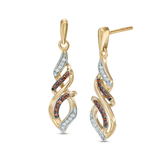 1/5 CT. T.w. Champagne and White Diamond Cascading Flame Drop Earrings in 10K Gold