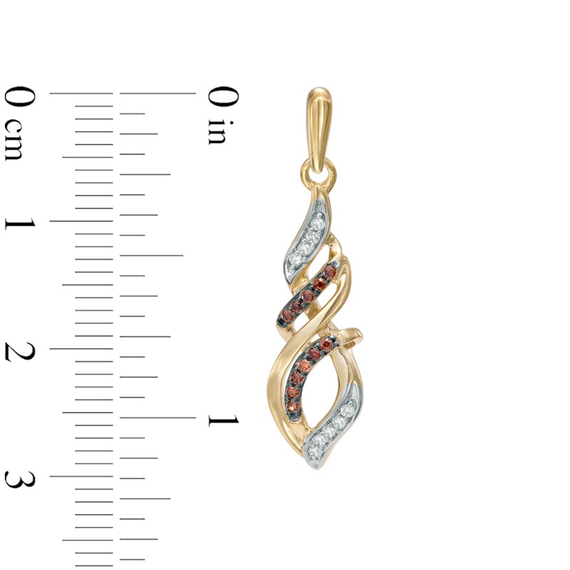 Main Image 2 of 1/5 CT. T.W. Champagne and White Diamond Cascading Flame Drop Earrings in 10K Gold