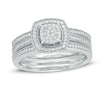 Thumbnail Image 1 of 1/3 CT. T.W. Multi-Diamond Square Frame Three Piece Bridal Set in 10K White Gold