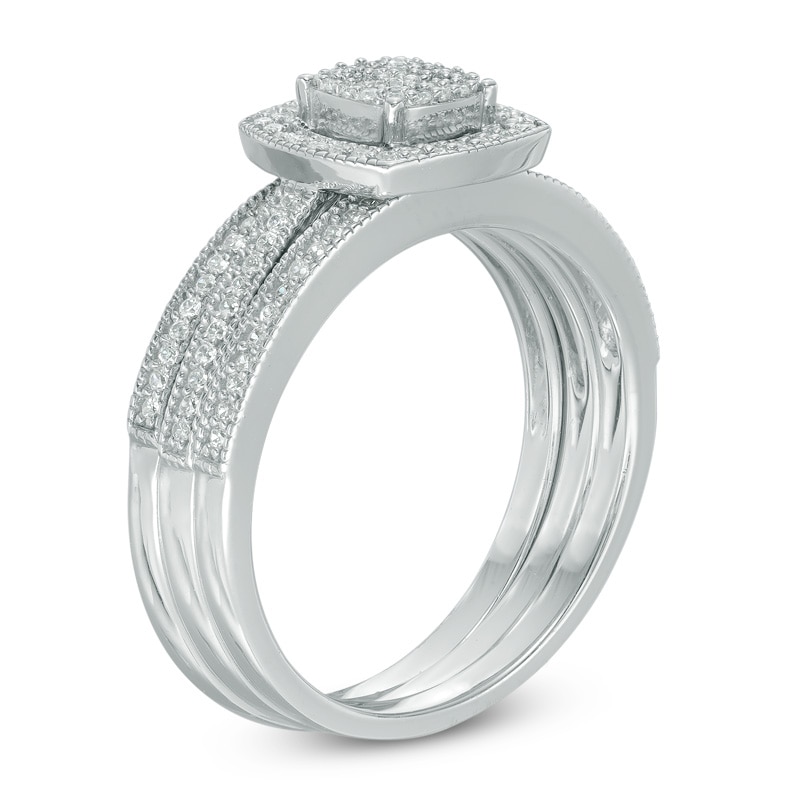 Main Image 2 of 1/3 CT. T.W. Multi-Diamond Square Frame Three Piece Bridal Set in 10K White Gold