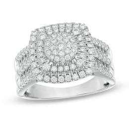 1 CT. T.W. Multi-Diamond Layered Square Frame Ring in 10K White Gold