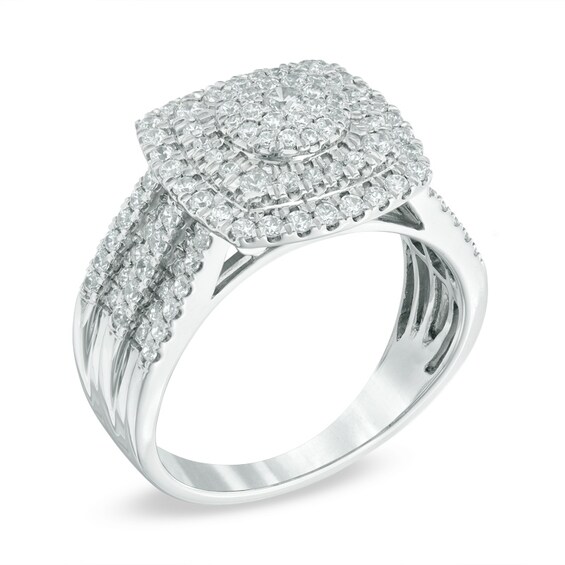 1 CT. T.w. Multi-Diamond Layered Square Frame Ring in 10K White Gold