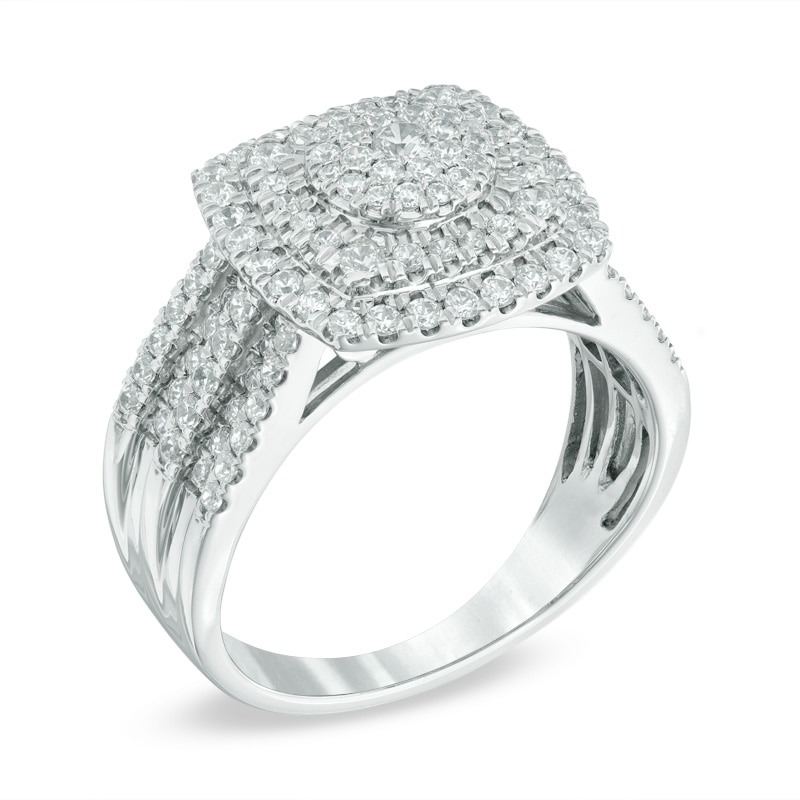 Main Image 2 of 1 CT. T.W. Multi-Diamond Layered Square Frame Ring in 10K White Gold