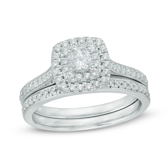 3/4 CT. T.w. Diamond Double Square Frame Bridal Set in 10K White Gold