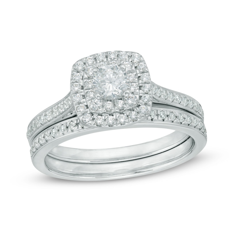 Main Image 1 of 3/4 CT. T.W. Diamond Double Square Frame Bridal Set in 10K White Gold
