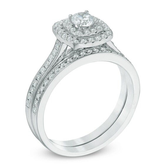 3/4 CT. T.w. Diamond Double Square Frame Bridal Set in 10K White Gold