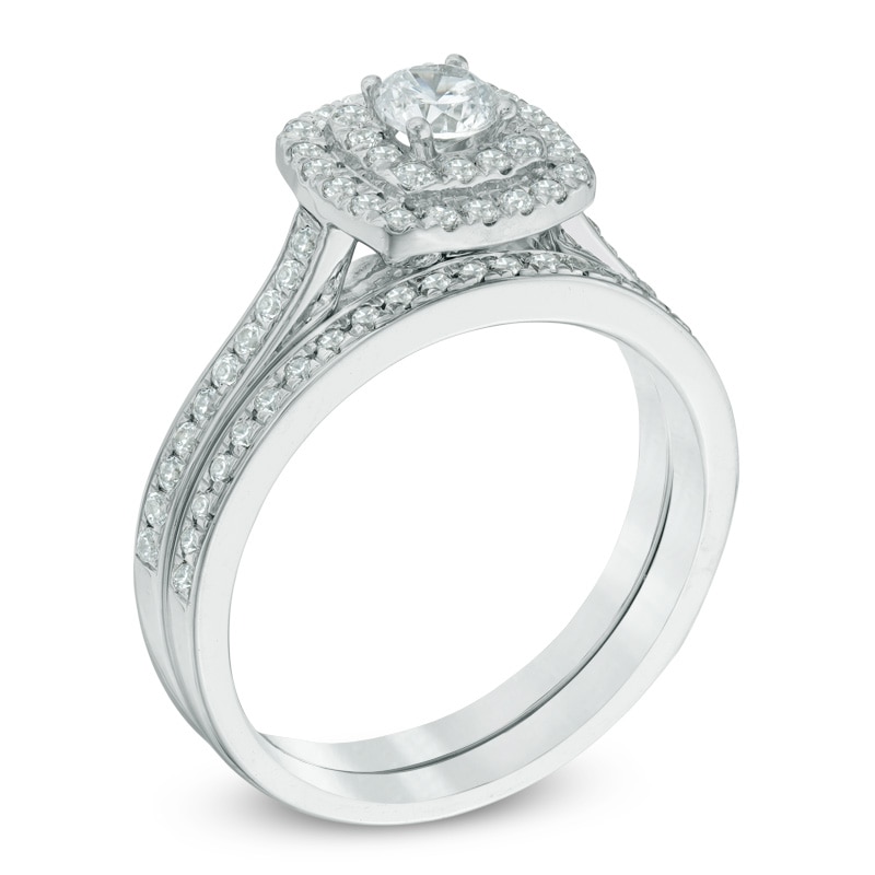 Main Image 2 of 3/4 CT. T.W. Diamond Double Square Frame Bridal Set in 10K White Gold