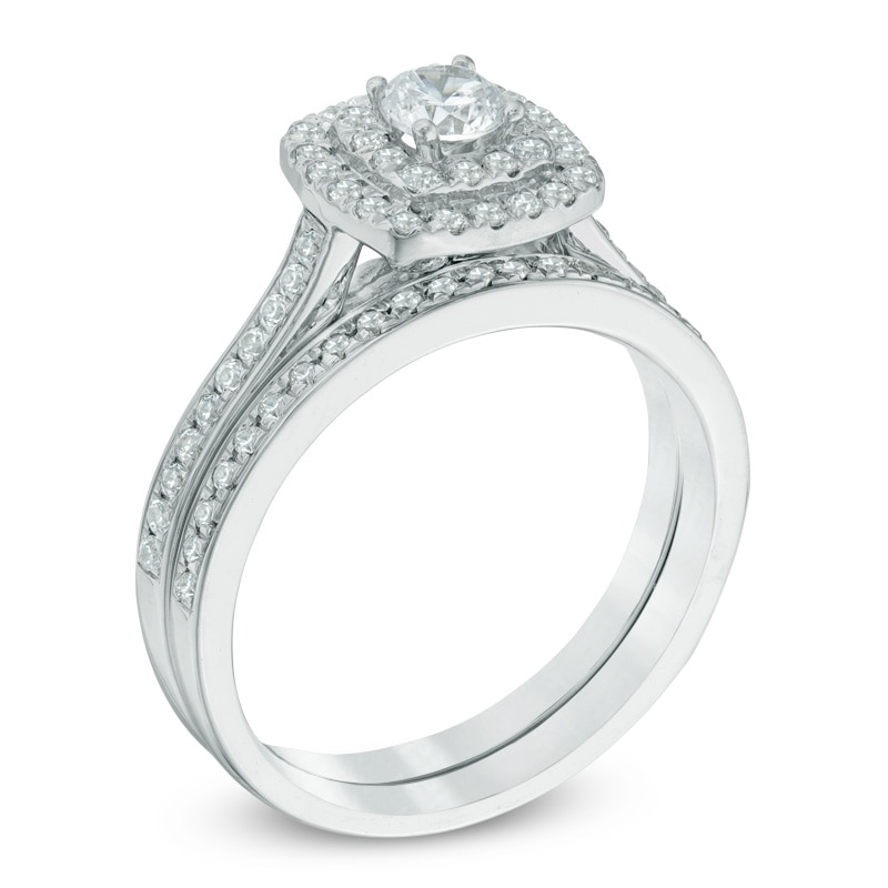 3/4 CT. T.W. Diamond Double Square Frame Bridal Set in 10K White Gold