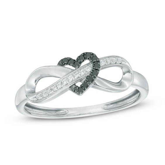1/20 CT. T.w. Black and White Diamond Infinity Heart Wrapped Ring in 10K White Gold