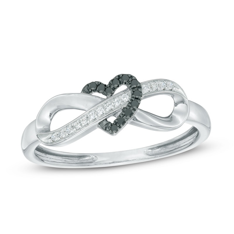 10K White Gold Black and White Diamond Infinity and Heart Ring 10K White Gold Black and White Diamond Infinity and Heart Ring