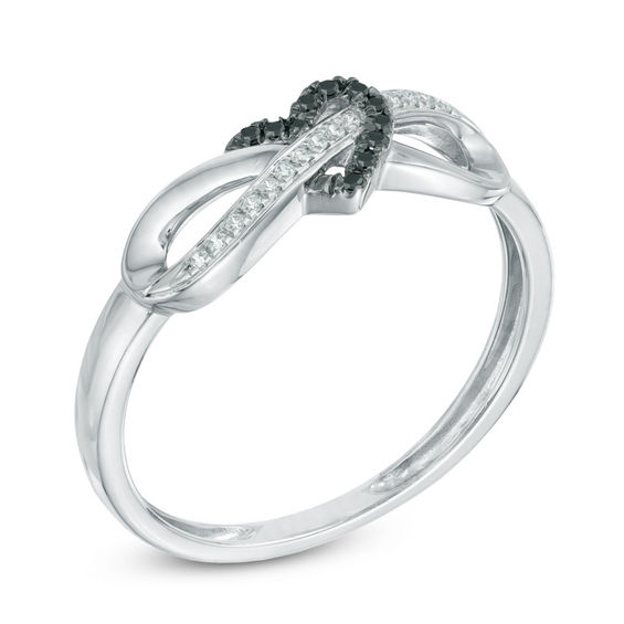 1/20 CT. T.w. Black and White Diamond Infinity Heart Wrapped Ring in 10K White Gold