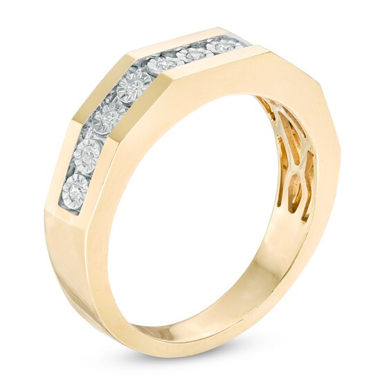3/8 CT. T.w. Diamond Square Frame Wedding Ensemble in 10K Gold - Size 7 and 10
