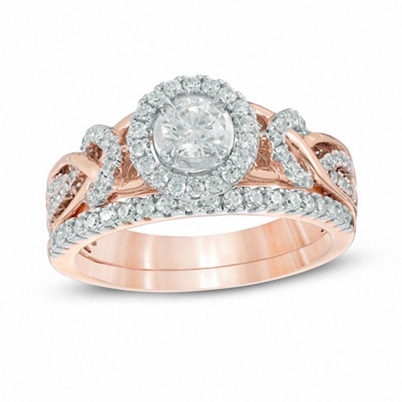 Main Image 1 of 3/4 CT. T.W. Diamond Frame Braided Infinity Bridal Set in 14K Two-Tone Gold