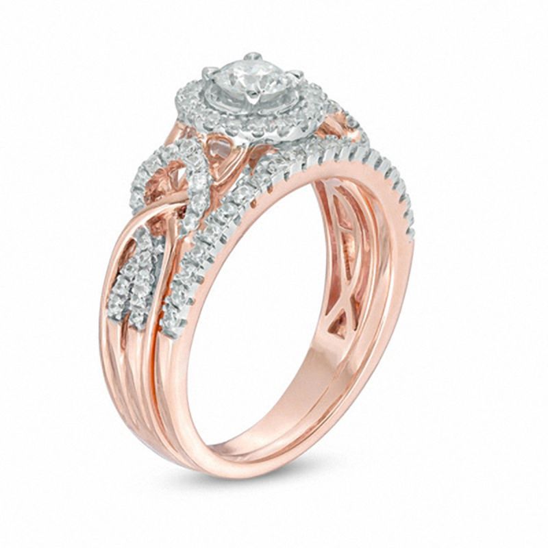 Main Image 2 of 3/4 CT. T.W. Diamond Frame Braided Infinity Bridal Set in 14K Two-Tone Gold