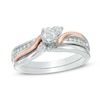 Thumbnail Image 1 of 1/3 CT. T.W. Diamond Three Stone Slant Bridal Set in 10K Two-Tone Gold