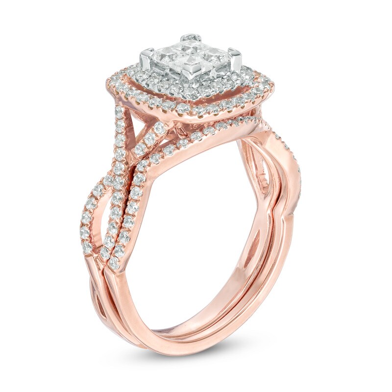 Main Image 2 of 1 CT. T.W. Princess-Cut Composite Diamond Frame Twist Engagement Ring in 14K Rose Gold