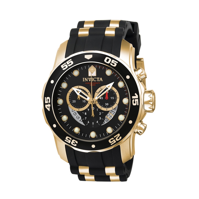 Men's Invicta Pro Diver Two-Tone Chronograph Watch Black Dial (Model: 6981) | Zales