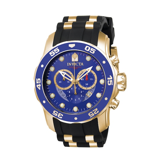 Men's Invicta Pro Diver Two-Tone Chronograph Strap Watch with Blue Dial (Model: 6983)