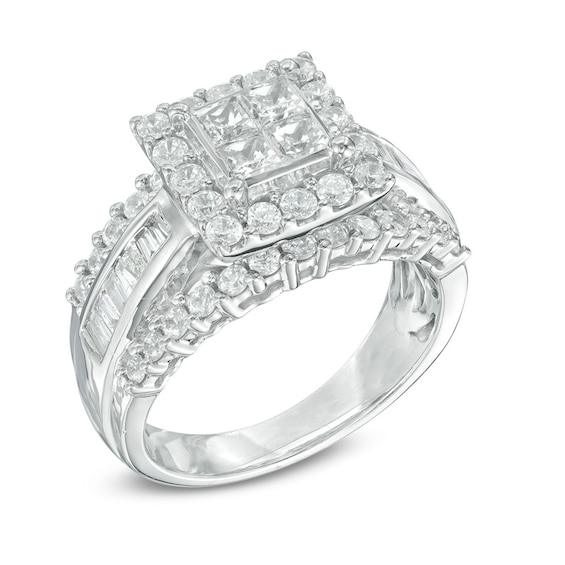 1-3/4 CT. T.w. Quad Princess-Cut Diamond Frame Engagement Ring in 14K White Gold
