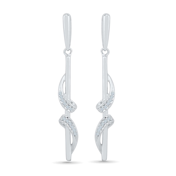 1/15 CT. T.w. Diamond Ribbon Overlay Stick Drop Earrings in 10K White Gold